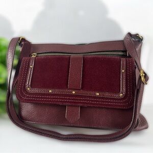 Fossil Kinley Burgundy Leather Shoulder Bag Purse With Gold Accent Adjustable